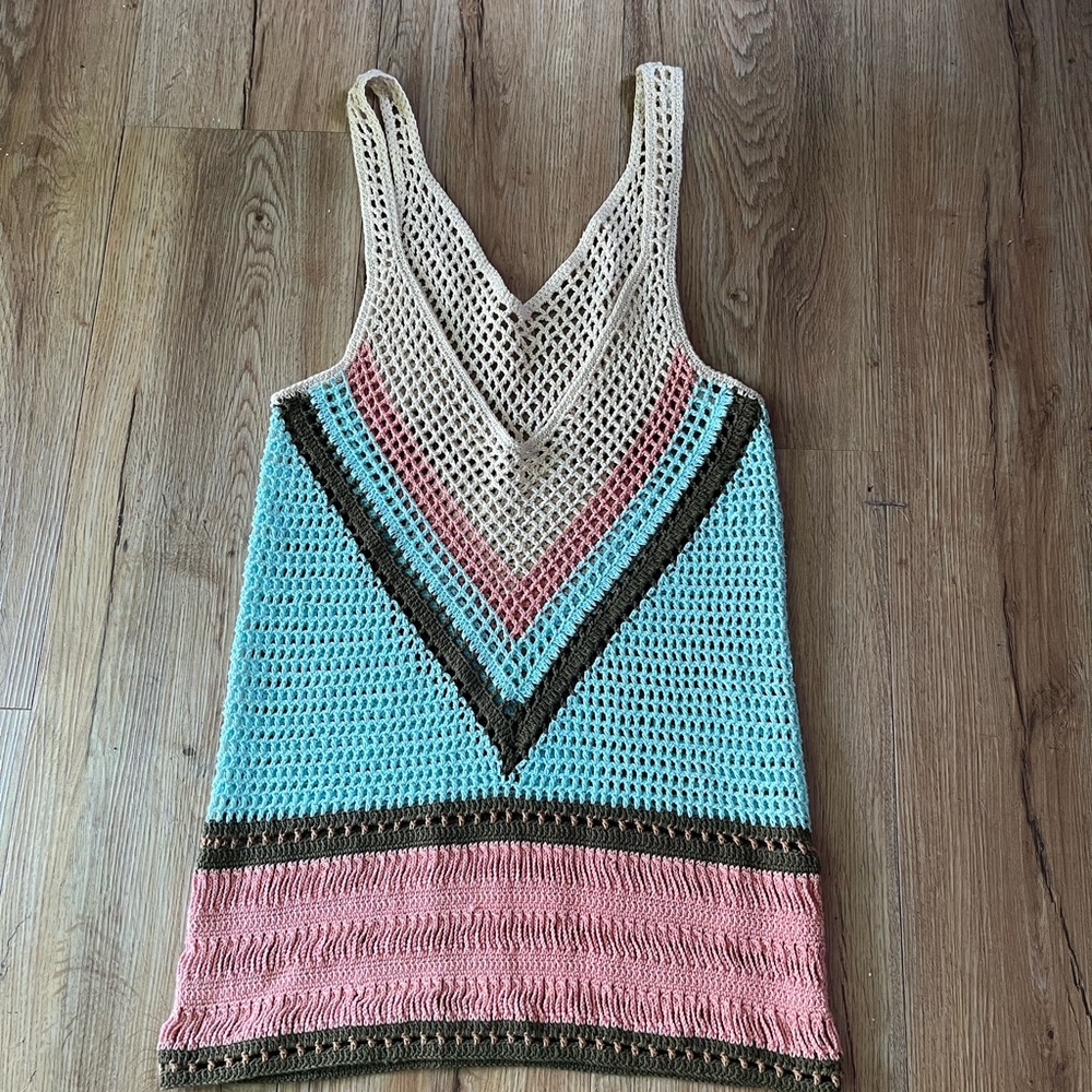 Multicolor V-Neck Crochet Tank Top (Hand made)
